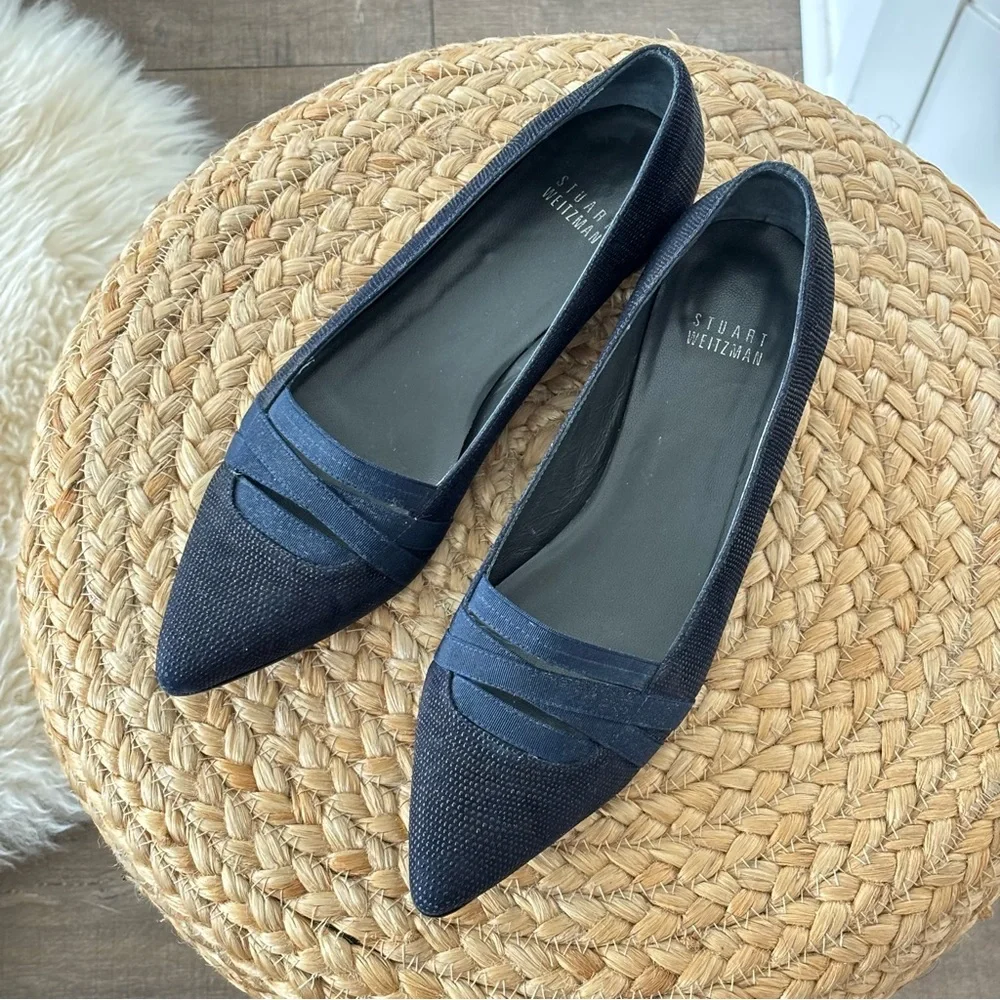 Stuart Weitzman Navy Black Pointed Toe Flats Size 6